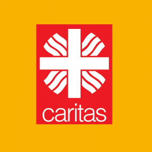 Das Caritas-Logo: ein Flammenkreuz
